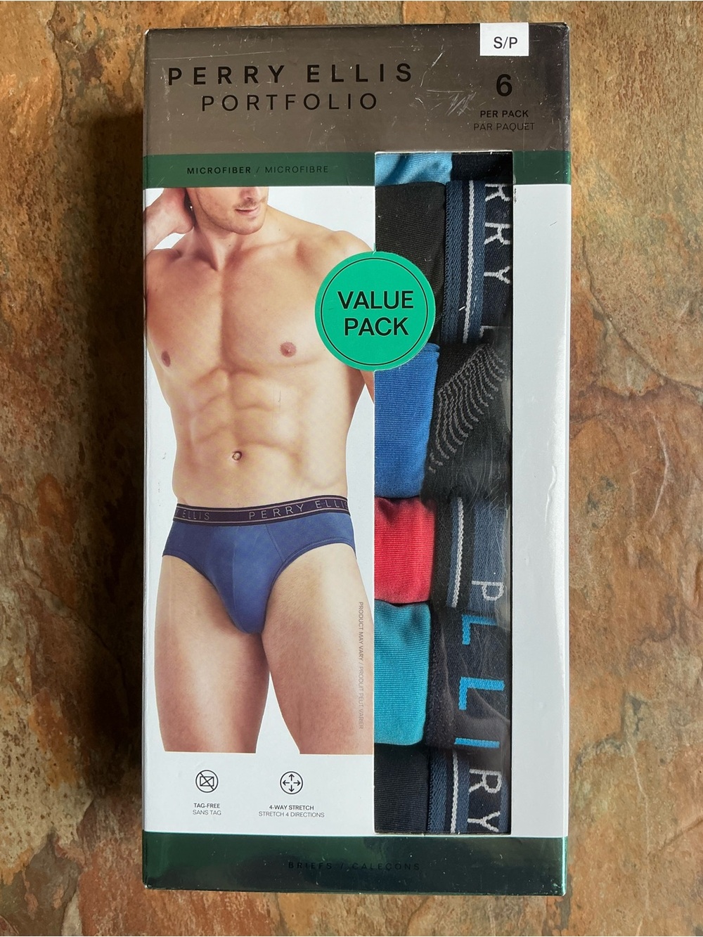 Perry Ellis Briefs 6-Pack in Blue, Black, Red, Teal